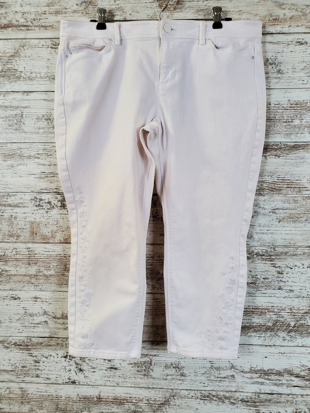 J. Jill Floral Embroidered Stretch Crop Jeans Authentic Fit White - Picture 3 of 11